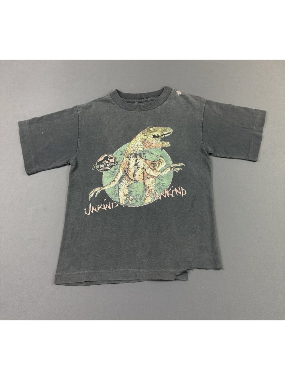 Vintage 90s Jurassic Park Lost World Unkind To Mankind Sun Fade Black Kids Rare